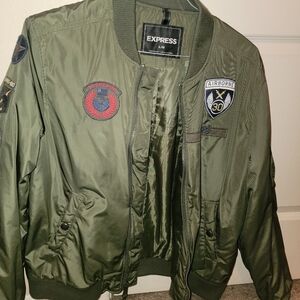 Express Green Bomber Jacket with Patches